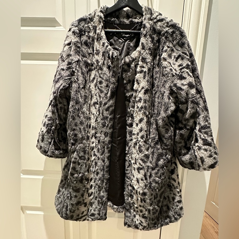 Dennis by Dennis Basso Faux Further 3/4 Length Sleeve Cheetah Jacket Large